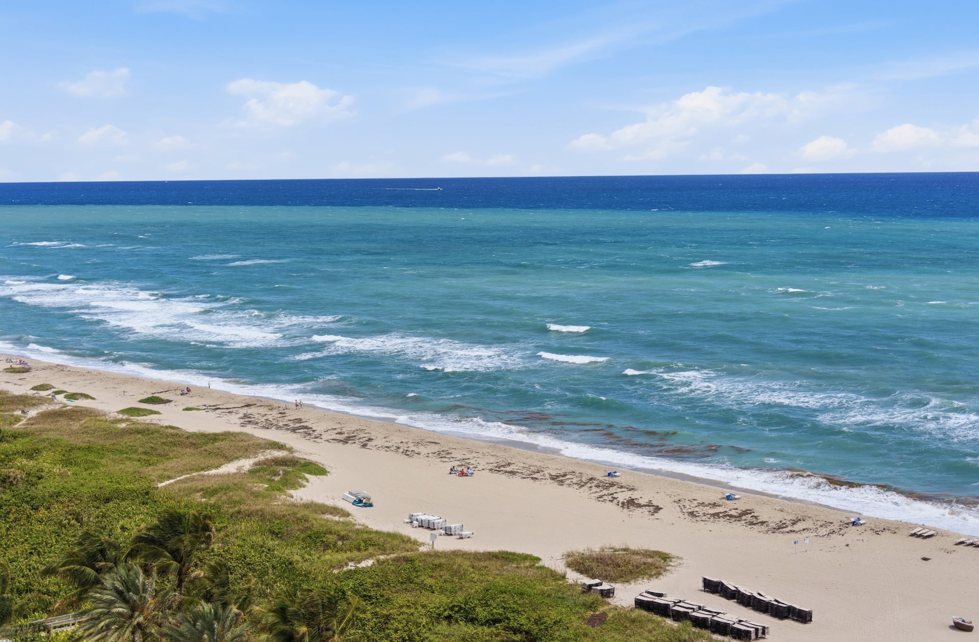 The surf line, sand and dunes seen from above