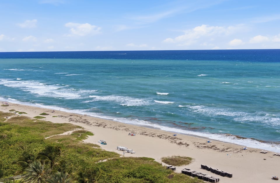 The surf line, sand and dunes seen from above